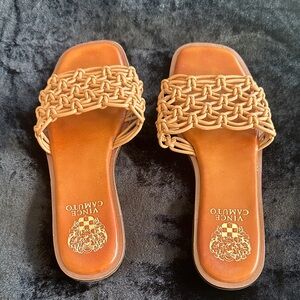 Vince Camuto Brown Woven Slide Sandals